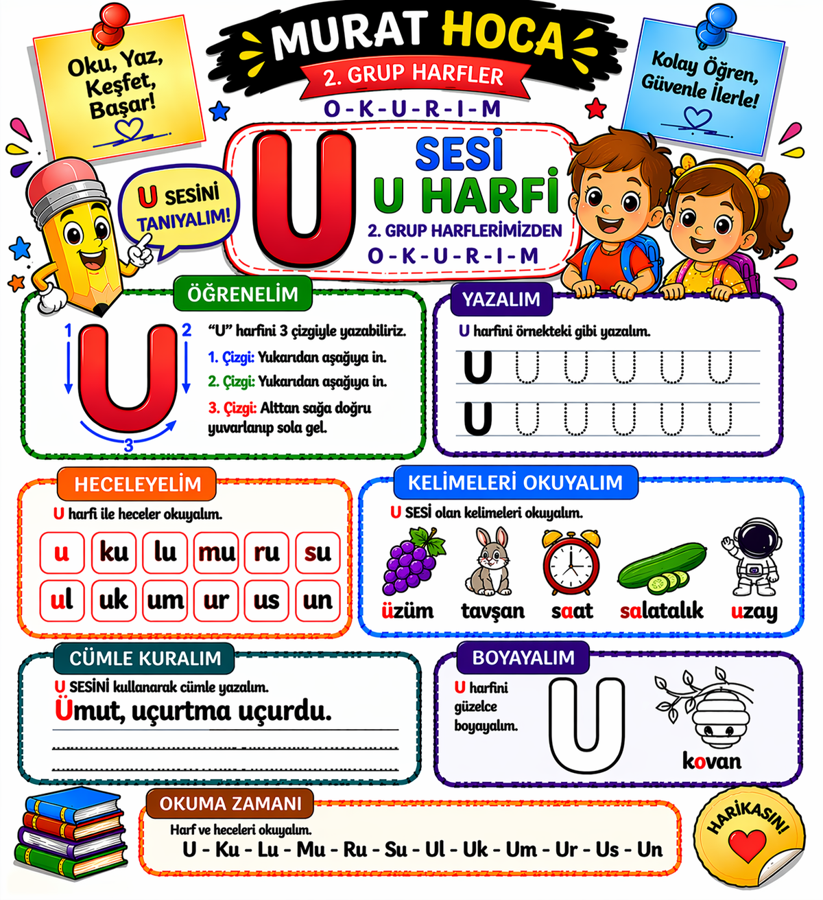 1. Sınıf Türkçe 'U' Sesi Okuma Yazma Çalışma Fasikülü