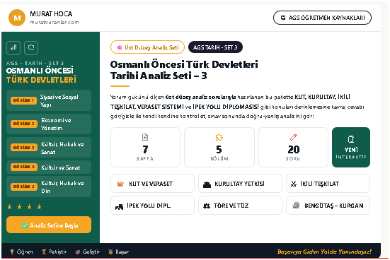 İlk Türk Devletlerinde Siyasi, Ekonomik ve Kültürel Yapı – Soru Bankası