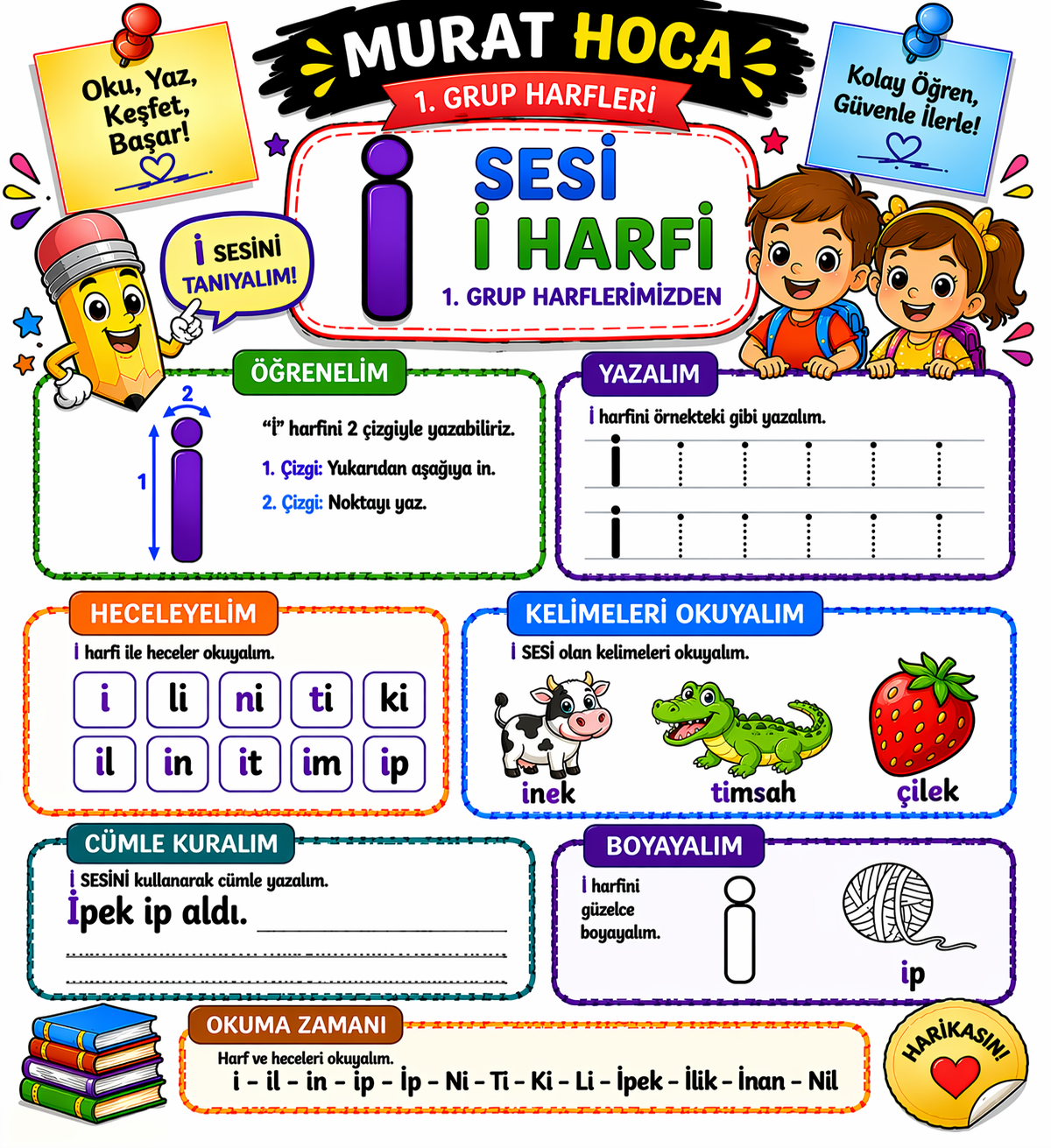 1. Sınıf Türkçe Okuma -Yazma İ Sesi Öğrenme Fasikülü -