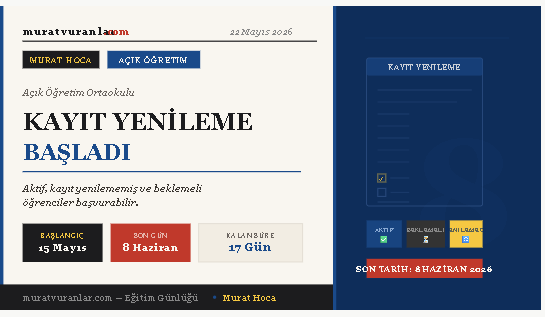Açık Öğretim Ortaokulu Kayıt Yenileme Başladı