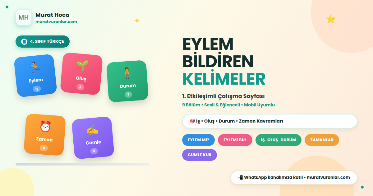 Eylem Bildiren Kelimeler - 1 | 4. Sınıf Türkçe Etkileşimli Çalışma Sayfası