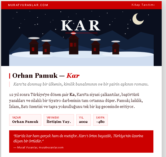 Orhan Pamuk'un "KAR" Romanı: Kars'ta Donmuş Bir Ülkenin Portresi