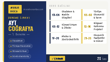 AYT Coğrafya-1 Gerekçeli Deneme Sınavı (25 Soru + Analitik Çözüm Notları)