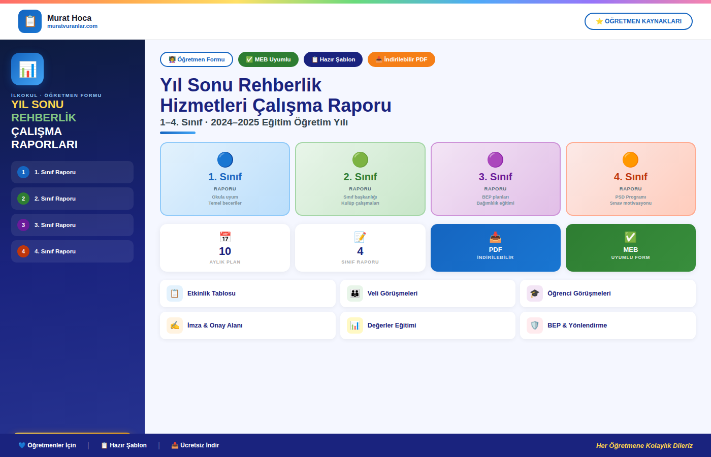 Yıl Sonu Rehberlik Hizmetleri Çalışma Raporu | 1–4. Sınıf İndirilebilir PDF Şablonları