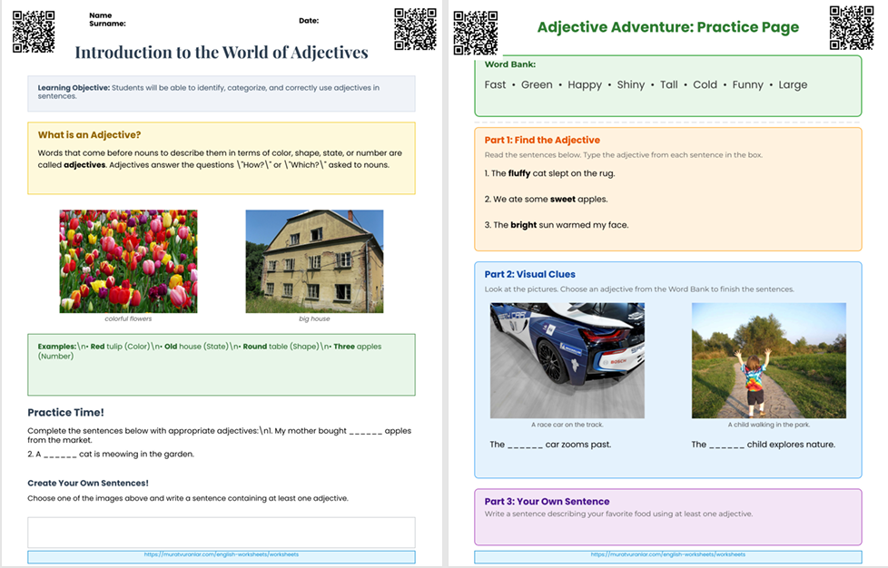 5TH GRADE ADJECTIVES WORKSHEET