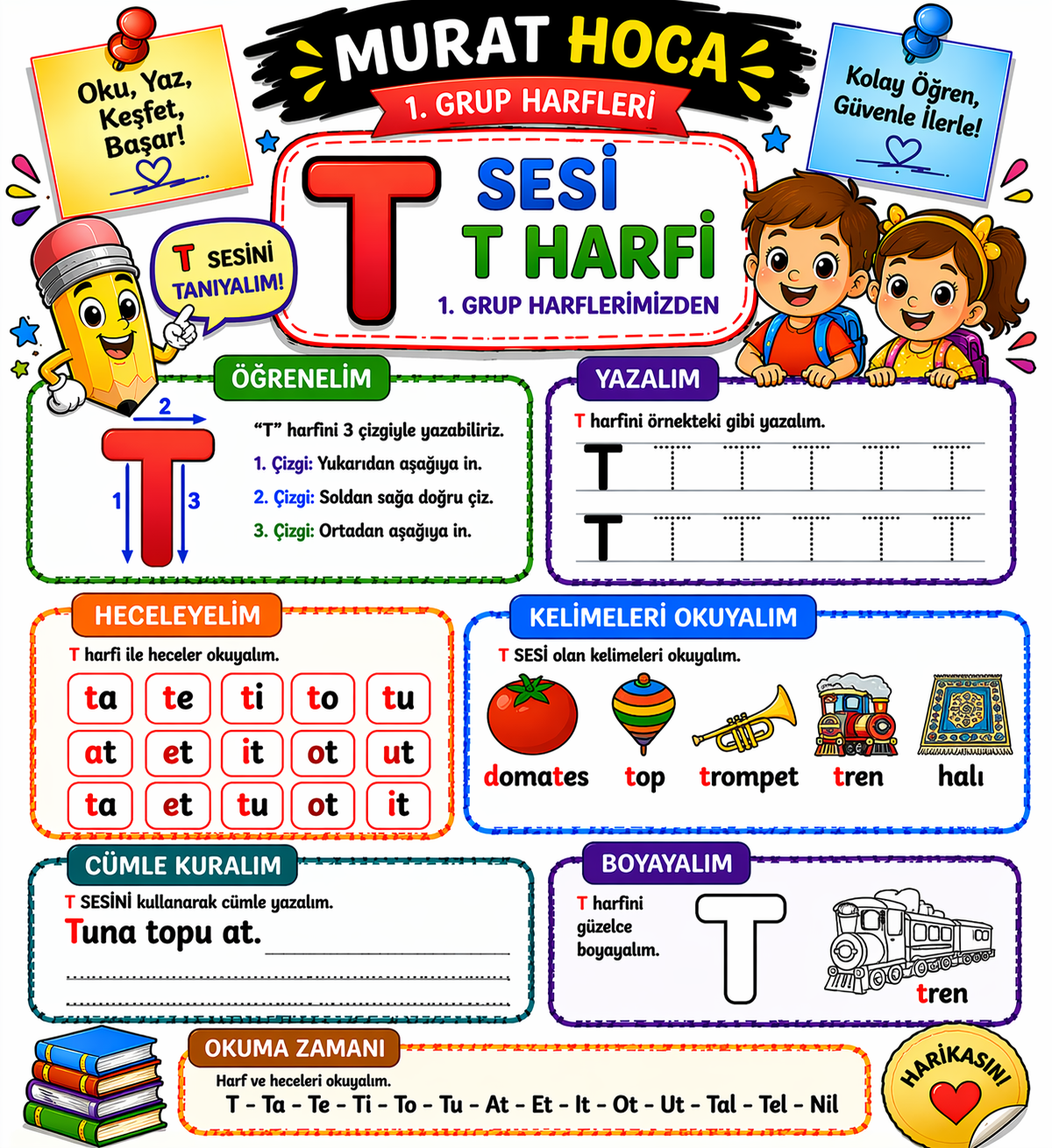 1. Sınıf Türkçe T Sesi Okuma Yazma Fasikülü