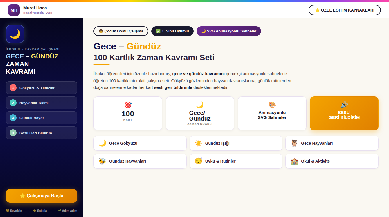 Gece – Gündüz Zaman Kavramı | 100 Kartlık İnteraktif Çalışma