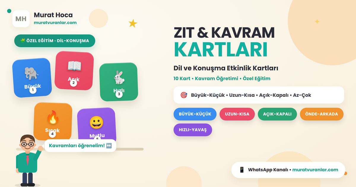 Zıt Anlamlı Kavram Kartları | Büyük-Küçük, Uzun-Kısa, Açık-Kapalı (Özel Eğitim PDF)