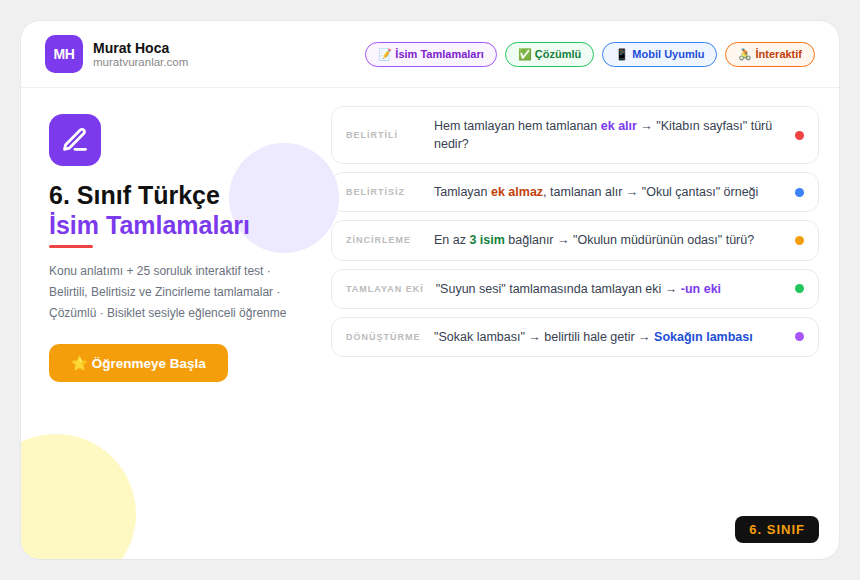 6. Sınıf Türkçe – İsim Tamlamaları Konu Anlatımı ve Çözümlü Test