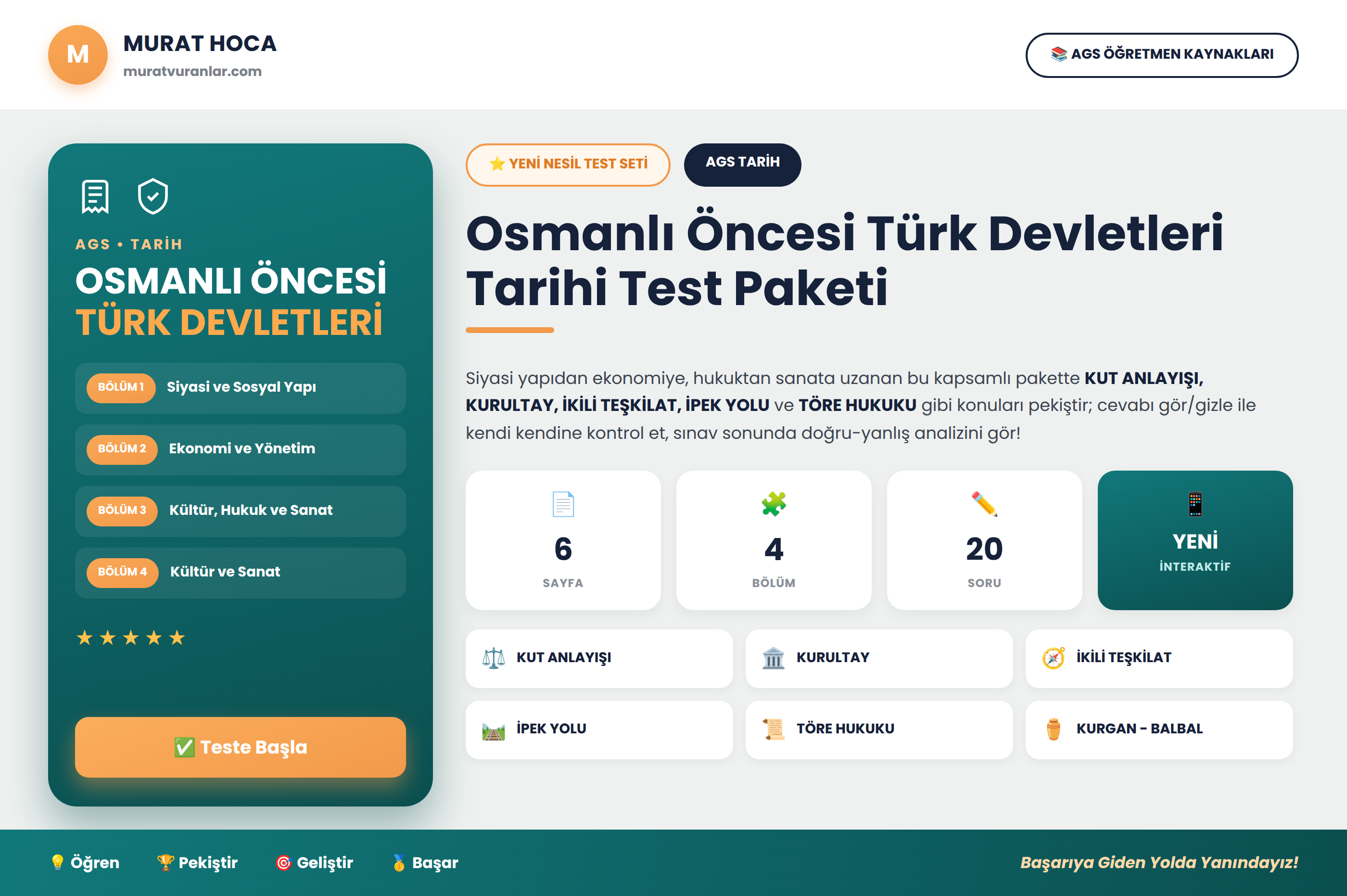 Osmanlı Öncesi Türk Devletleri Tarihi – AGS tarih İnteraktif Test